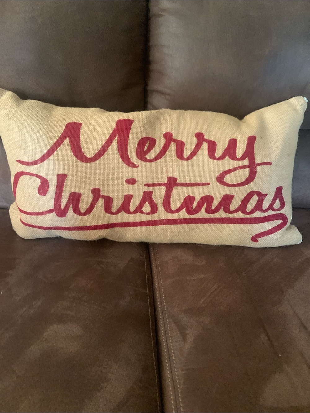 T.J.Maxx Red Script 'Merry Christmas' Burlap Accent Pillow
